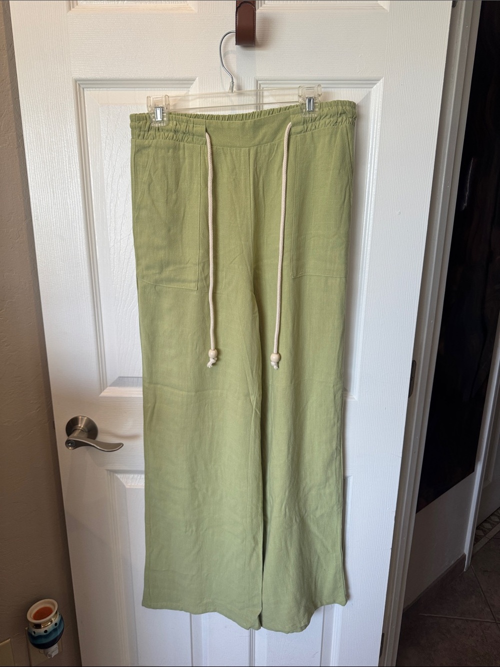 Adia Light Olive Green Wide-Leg Drawstring Pants